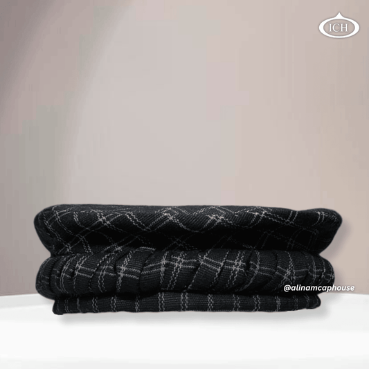 black Afghani cap, Islamic prayer topi, sleek and elegant, traditional Afghan style