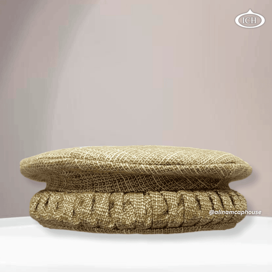 light brown Afghani cap, Islamic prayer topi, premium fabric, traditional Afghan style