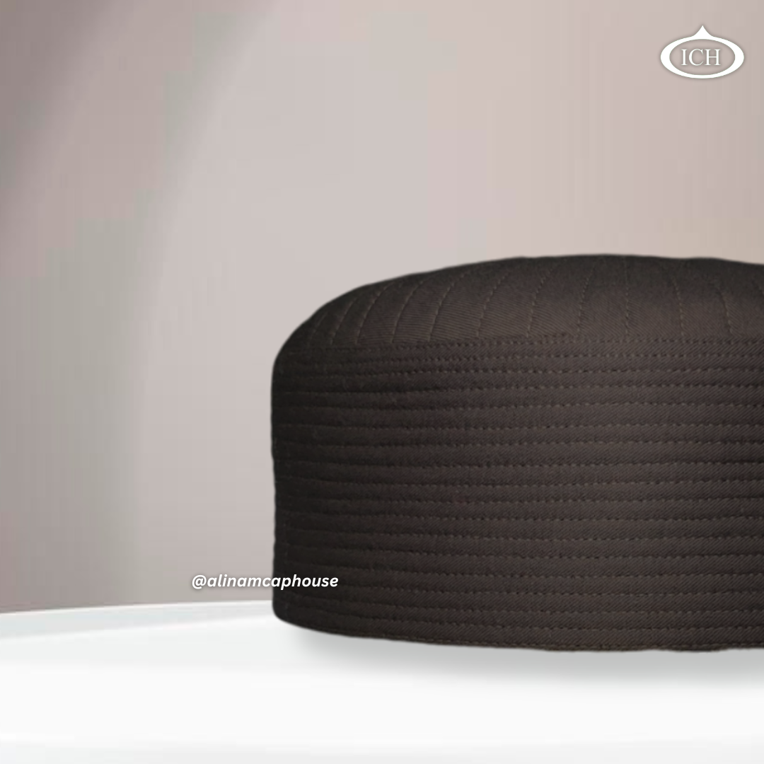Badar Cap brown, Muslim kufi prayer cap, side view, comfortable fit, AL INAM CAP HOUSE