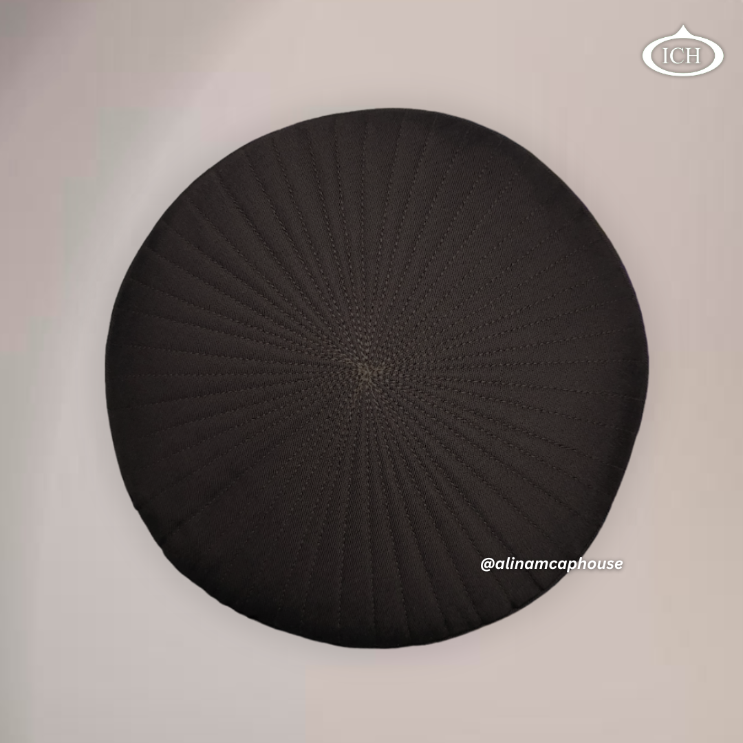 Badar Cap dark brown, elegant kufi design, top view, Islamic essentials, AL INAM CAP HOUSE