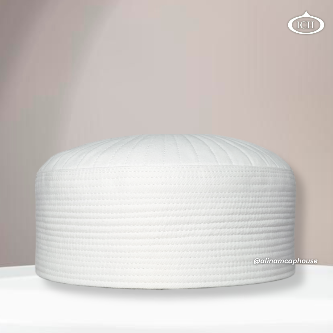 Badar Cap dove white, premium Islamic prayer cap, front view, soft breathable fabric, AL INAM CAP HOUSE
