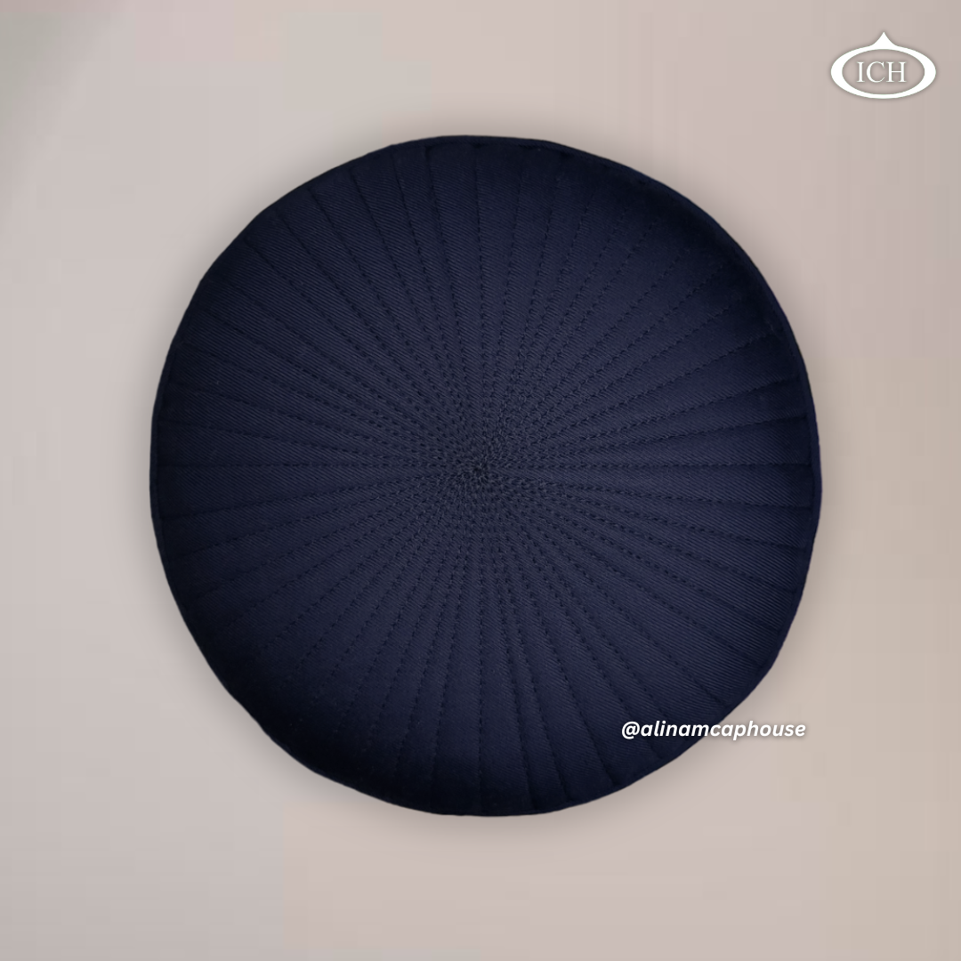 Badar Cap navy blue, elegant kufi design, top view, Islamic essentials, AL INAM CAP HOUSE