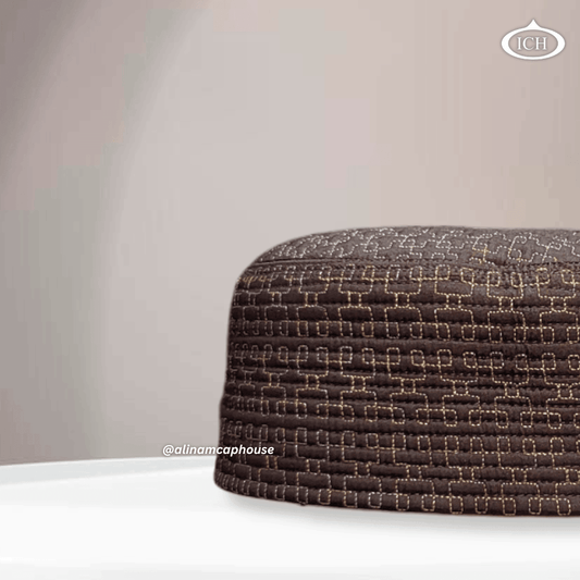 Al Inam Cap brown, Muslim kufi prayer cap, side view, comfortable fit, AL INAM CAP HOUSE