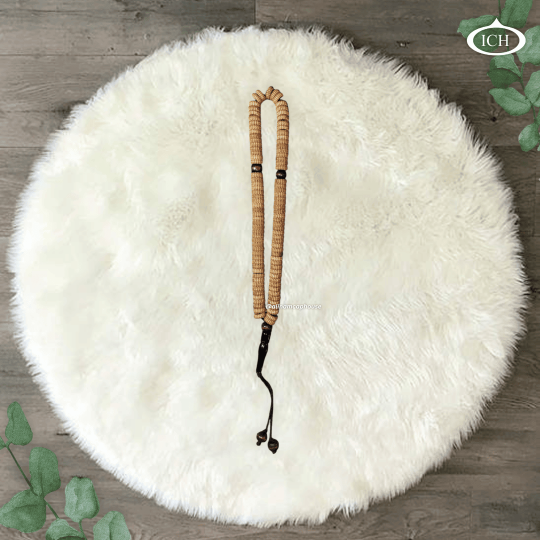 Al Inam light brown Islamic prayer tasbih – elegant misbaha beads for dhikr and salah, handmade Muslim prayer accessory