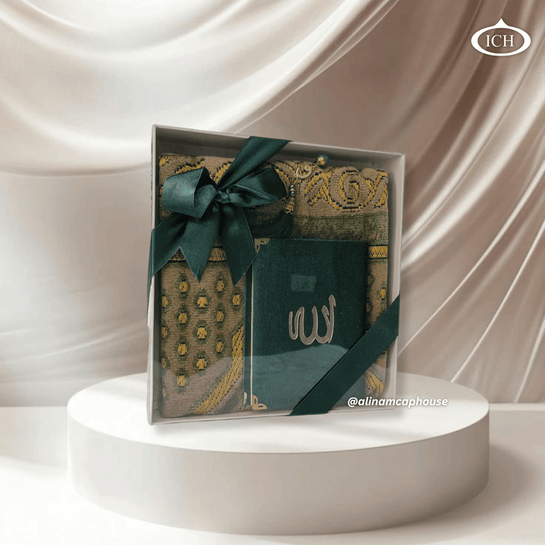 Al Inam Premium Eid Gift Set ICH-0000-E03 – High-quality Muslim prayer essentials: cushioned mat + durable beads, gift ready for loved ones.