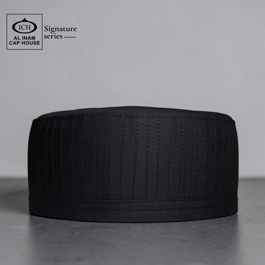 Front view of AL INAM Signature Islamic Prayer Cap ICH-0000-A03 made with soft breathable fabric, premium kufi skull cap for Muslim men, ideal for namaz, Jummah prayer, Eid and daily wear.