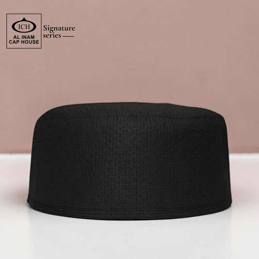 Front view of AL INAM Islamic Prayer Cap ICH-0000-A09 showcasing lightweight comfort, elegant craftsmanship and classic Muslim prayer cap styling for namaz and daily use.
