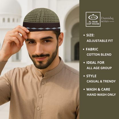 AL INAM CAP OLIVE GREEN & BROWN | ICH-0002-N29