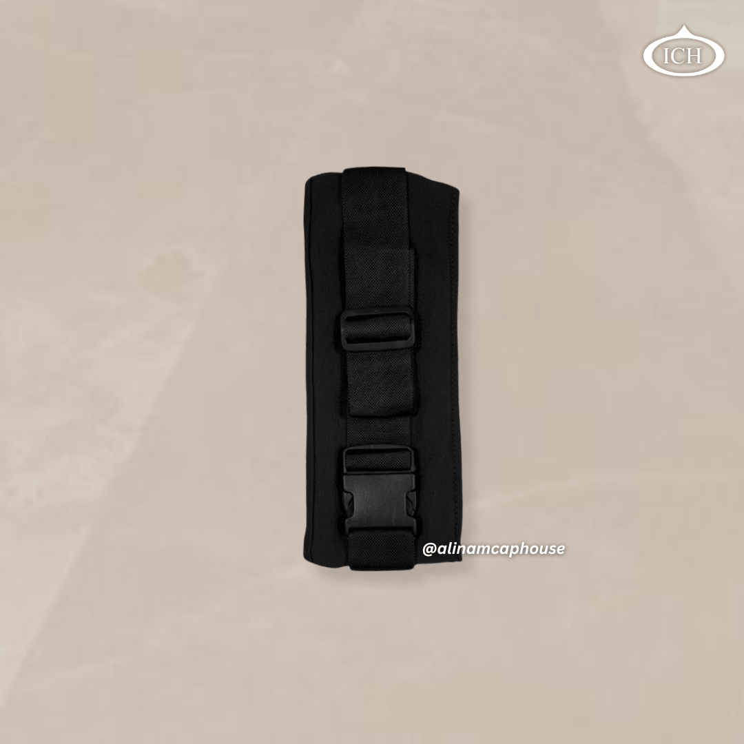 AL INAM Ahram Belt ICH-0010-H10 for Hajj pilgrims, adjustable waist strap, multiple secure pockets, lightweight breathable fabric, available in black.