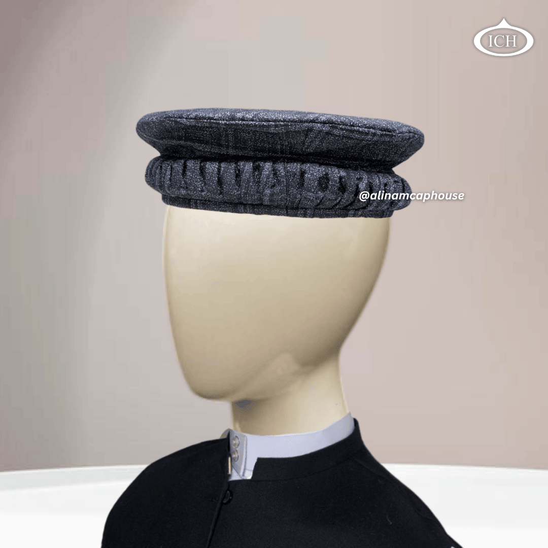 grey Afghani cap angled, elegant design, classic Islamic cap