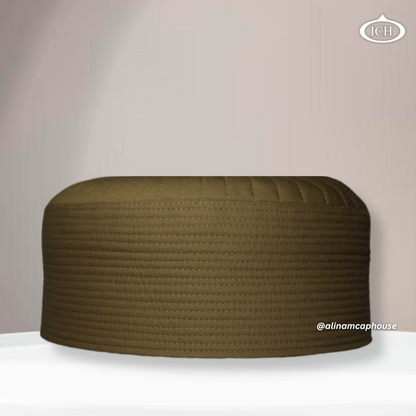 Badar Cap camel, premium Islamic prayer cap, front view, soft breathable fabric, AL INAM CAP HOUSE