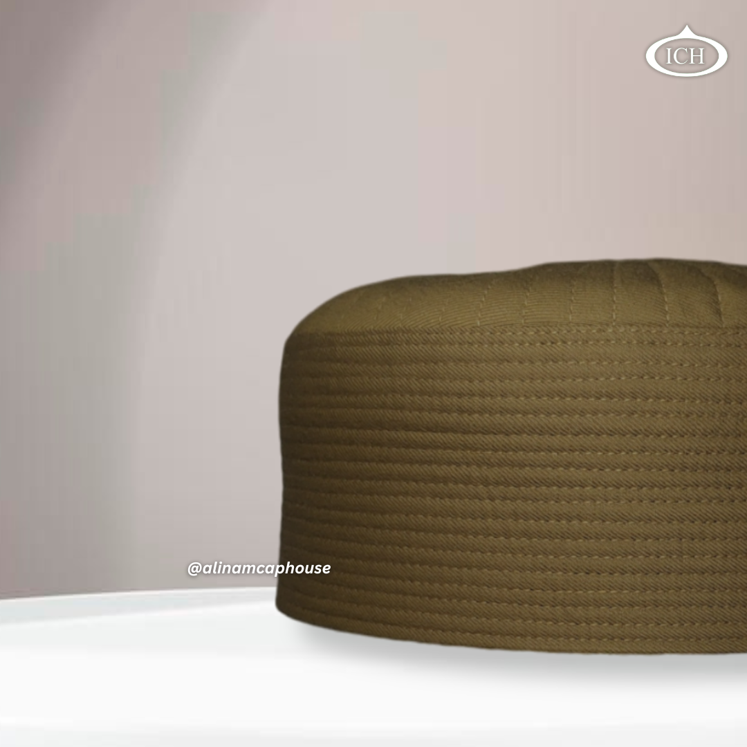 Badar Cap camel, Muslim kufi prayer cap, side view, comfortable fit, AL INAM CAP HOUSE