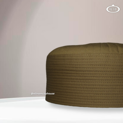 Badar Cap camel, Muslim kufi prayer cap, side view, comfortable fit, AL INAM CAP HOUSE