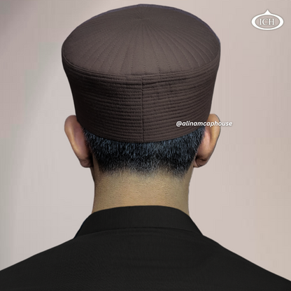 Badar Cap dark brown, Islamic prayer wear, back view, handcrafted detail, AL INAM CAP HOUSE