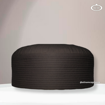 Badar Cap dark brown, premium Islamic prayer cap, front view, soft breathable fabric, AL INAM CAP HOUSE