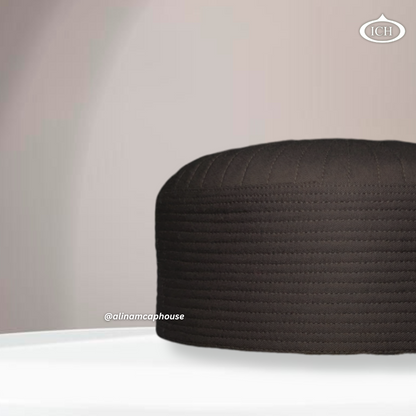 Badar Cap dark brown, Muslim kufi prayer cap, side view, comfortable fit, AL INAM CAP HOUSE