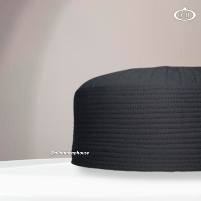 Badar Cap dark grey, Muslim kufi prayer cap, side view, comfortable fit, AL INAM CAP HOUSE