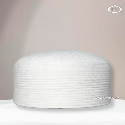 Badar Cap dove white, premium Islamic prayer cap, front view, soft breathable fabric, AL INAM CAP HOUSE
