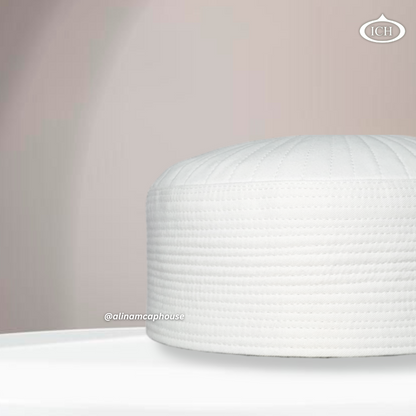 Badar Cap dove white, Muslim kufi prayer cap, side view, comfortable fit, AL INAM CAP HOUSE