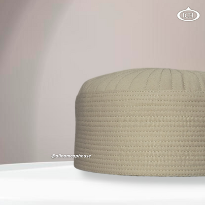 Badar Cap khaki, Muslim kufi prayer cap, side view, comfortable fit, AL INAM CAP HOUSE