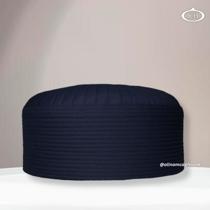 Badar Cap navy blue, premium Islamic prayer cap, front view, soft breathable fabric, AL INAM CAP HOUSE