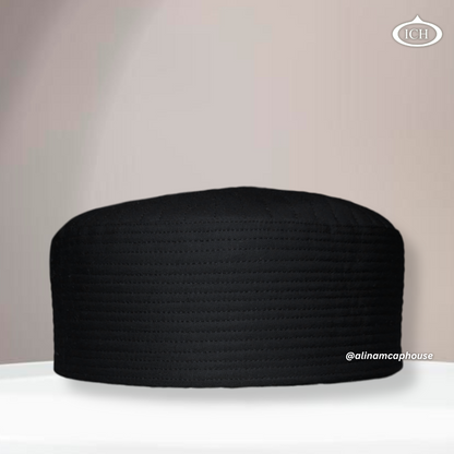 Black Premium Islamic prayer cap front view handcrafted design – AL INAM CAP HOUSE