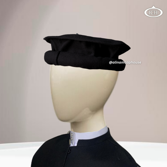 Black blazer Kabuli cap at angle, rich texture, elegant Islamic topi for men