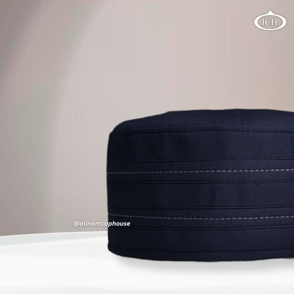 Al Inam Cap blue, Muslim kufi prayer cap, side view, comfortable fit, AL INAM CAP HOUSE