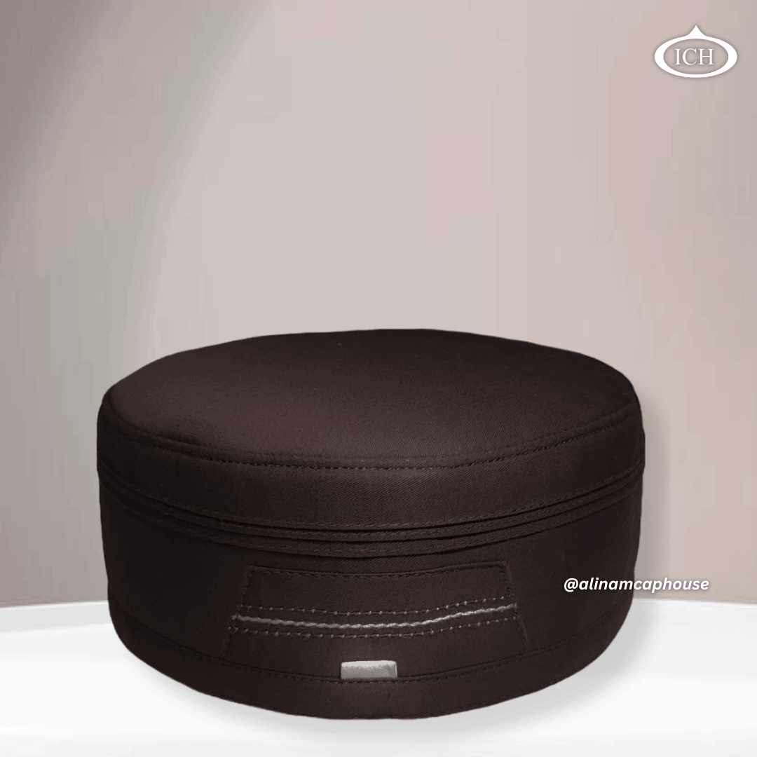 Al Inam Cap brown, premium Islamic cap, angled view, tradition and devotion, AL INAM CAP HOUSE