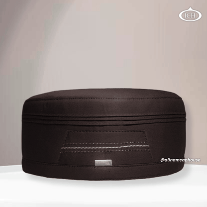 Al Inam Cap brown, signature Islamic prayer cap, front view, soft breathable fabric, AL INAM CAP HOUSE