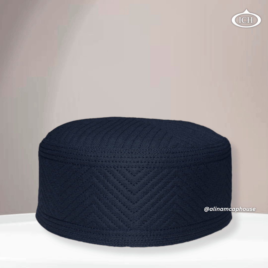 Al Inam Cap blue, premium Islamic cap, angled view, tradition and devotion, AL INAM CAP HOUSE