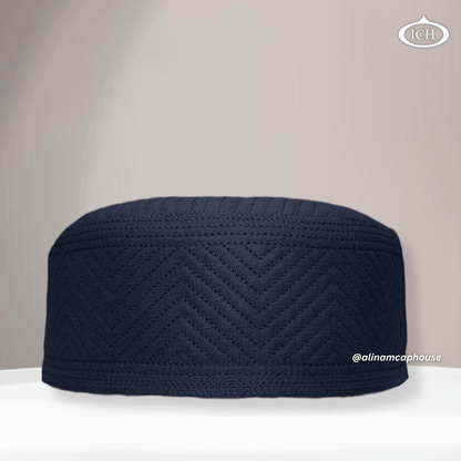 Al Inam Cap blue, signature Islamic prayer cap, front view, soft breathable fabric, AL INAM CAP HOUSE