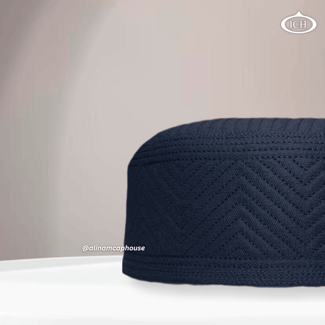 Al Inam Cap blue, Muslim prayer cap, side view, comfortable fit, AL INAM CAP HOUSE