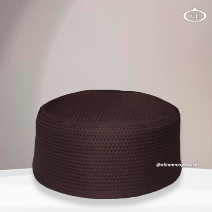 Al Inam Cap brown, premium Islamic cap, angled view, tradition and devotion, AL INAM CAP HOUSE
