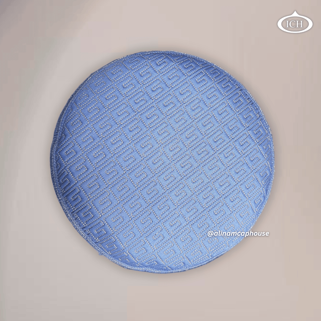 Al Inam Cap blue, elegant kufi design, top view, Islamic essentials, AL INAM CAP HOUSE