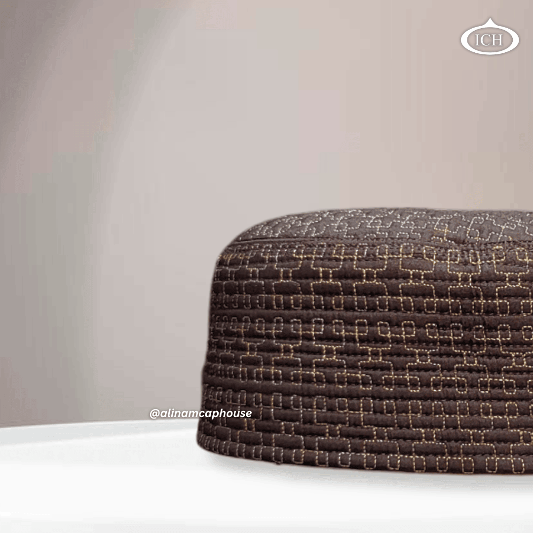 Al Inam Cap brown, Muslim kufi prayer cap, side view, comfortable fit, AL INAM CAP HOUSE