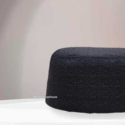 AL INAM Cap black, Muslim kufi prayer cap, side view, comfortable fit, AL INAM CAP HOUSE
