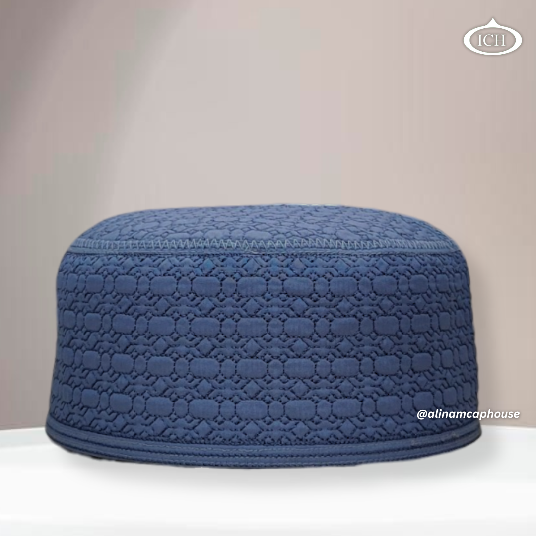 AL INAM Cap blue, premium Islamic prayer cap, front view, soft breathable fabric, AL INAM CAP HOUSE