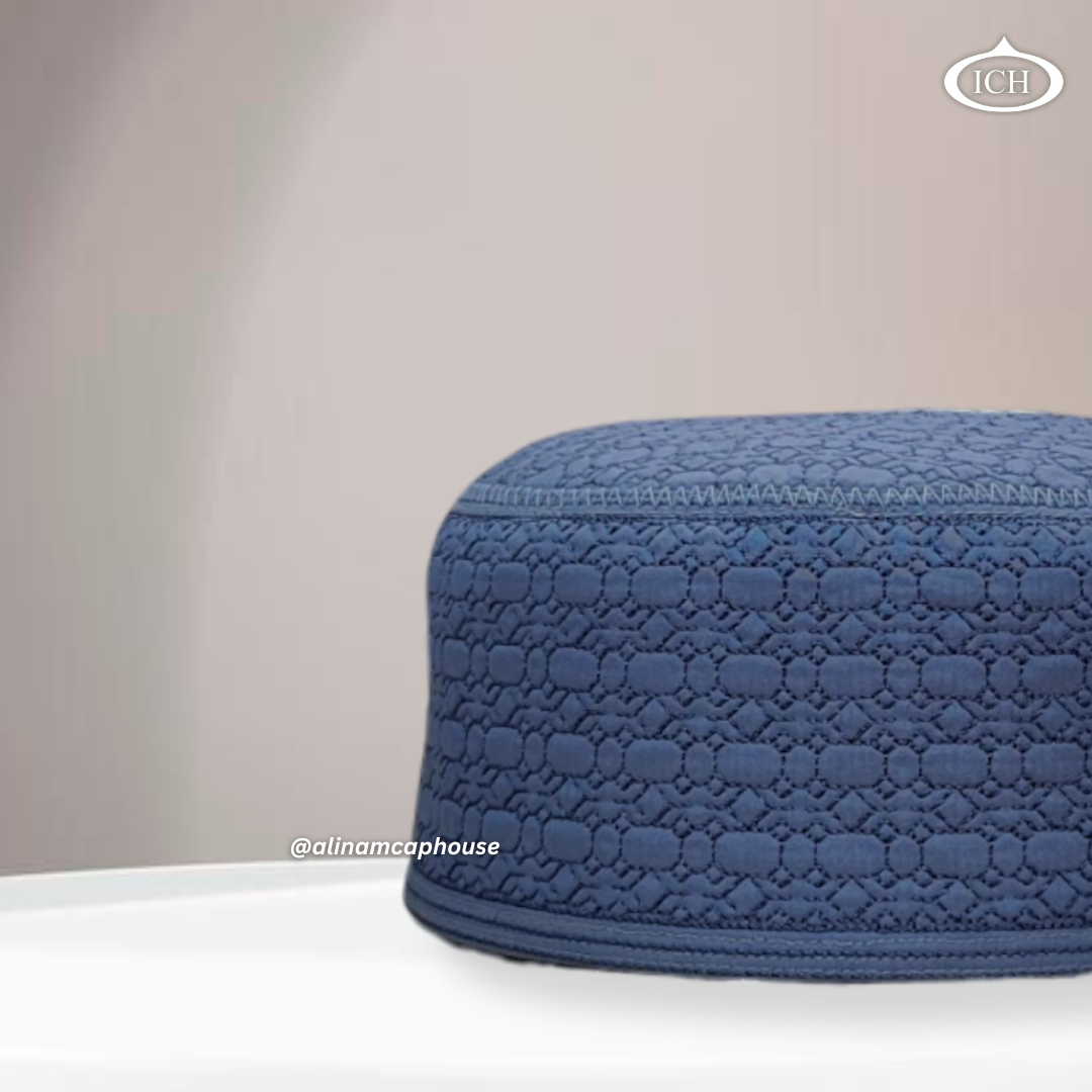 AL INAM Cap blue, Muslim kufi prayer cap, side view, comfortable fit, AL INAM CAP HOUSE