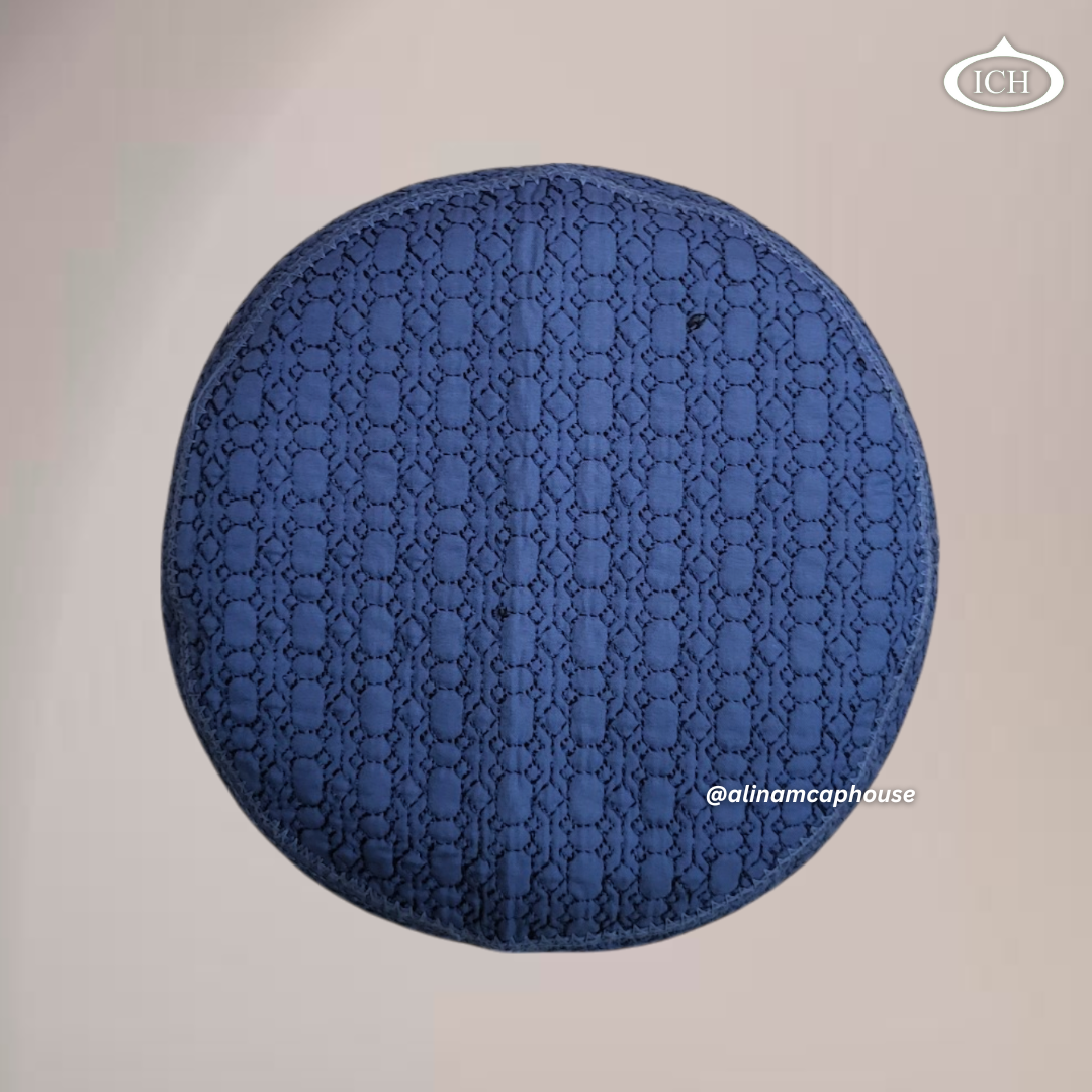AL INAM Cap blue, elegant kufi design, top view, Islamic essentials, AL INAM CAP HOUSE