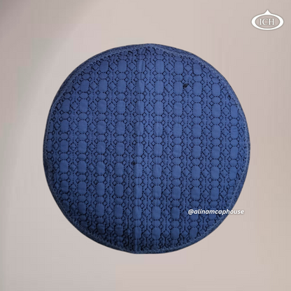 AL INAM Cap blue, elegant kufi design, top view, Islamic essentials, AL INAM CAP HOUSE