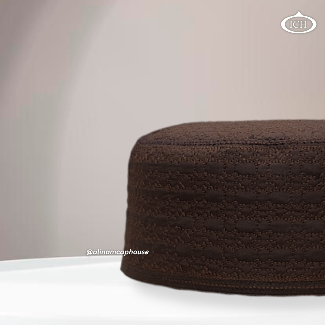 AL INAM Cap brown, Muslim kufi prayer cap, side view, comfortable fit, AL INAM CAP HOUSE