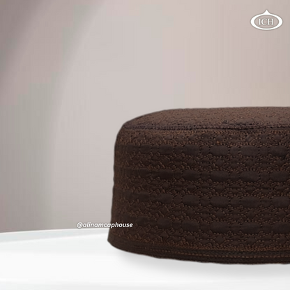 AL INAM Cap brown, Muslim kufi prayer cap, side view, comfortable fit, AL INAM CAP HOUSE