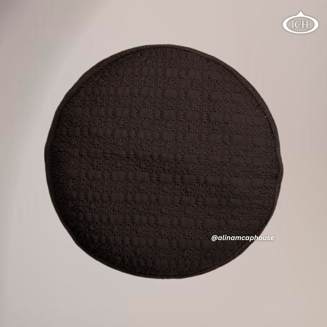 AL INAM Cap brown, elegant kufi design, top view, Islamic essentials, AL INAM CAP HOUSE