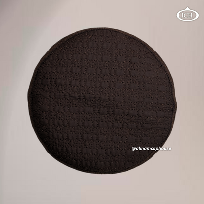 AL INAM Cap brown, elegant kufi design, top view, Islamic essentials, AL INAM CAP HOUSE