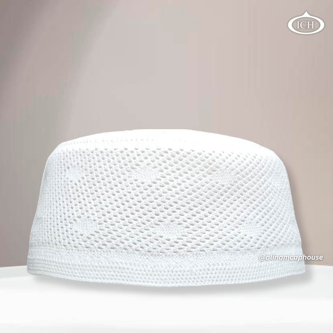 Al Inam Turkish cap white, premium Islamic prayer cap, front view, soft breathable fabric, AL INAM CAP HOUSE