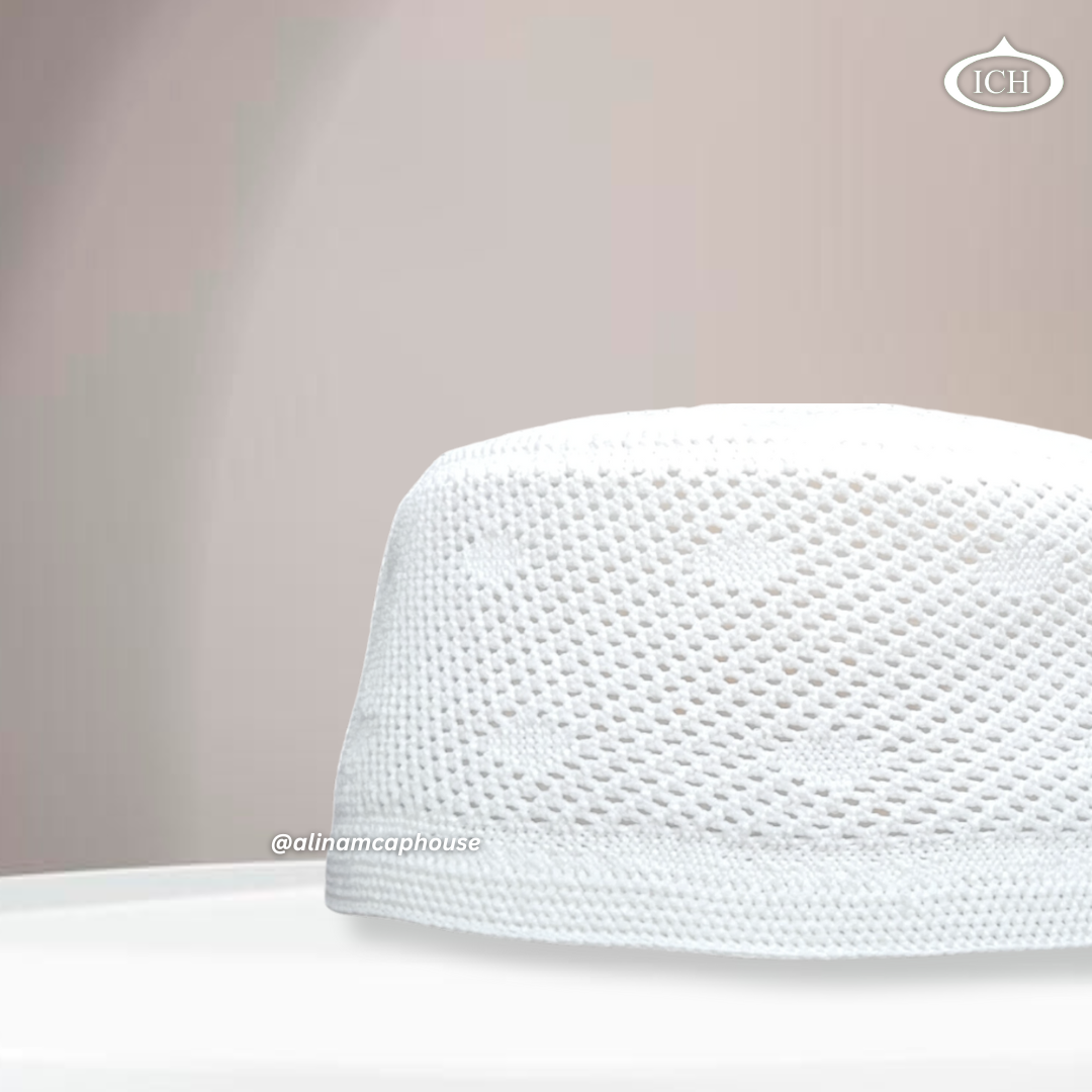 Al Inam Turkish cap white, Muslim kufi prayer cap, side view, comfortable fit, AL INAM CAP HOUSE