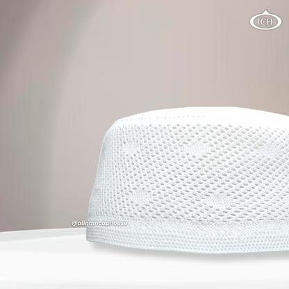 Al Inam Turkish cap white, Muslim kufi prayer cap, side view, comfortable fit, AL INAM CAP HOUSE