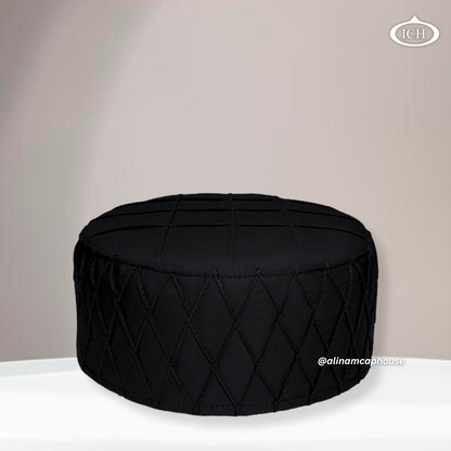 Al Inam Cap black, premium Islamic cap, angled view, tradition and devotion, AL INAM CAP HOUSE