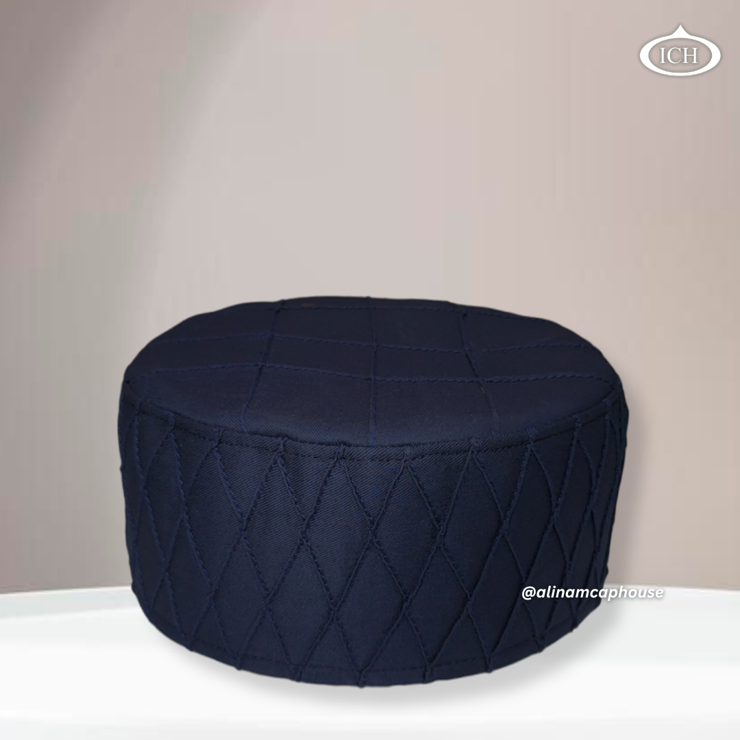 Al Inam Cap blue, serene Islamic cap, angled view, tradition and devotion, AL INAM CAP HOUSE